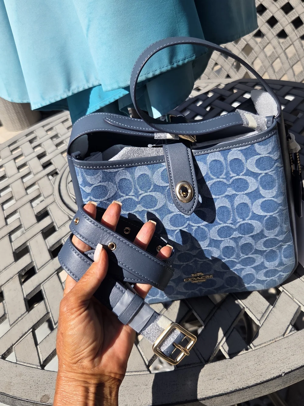 Coach Hadley Convertible Blue Signature Denim Crossbody/Shoulder Bag.